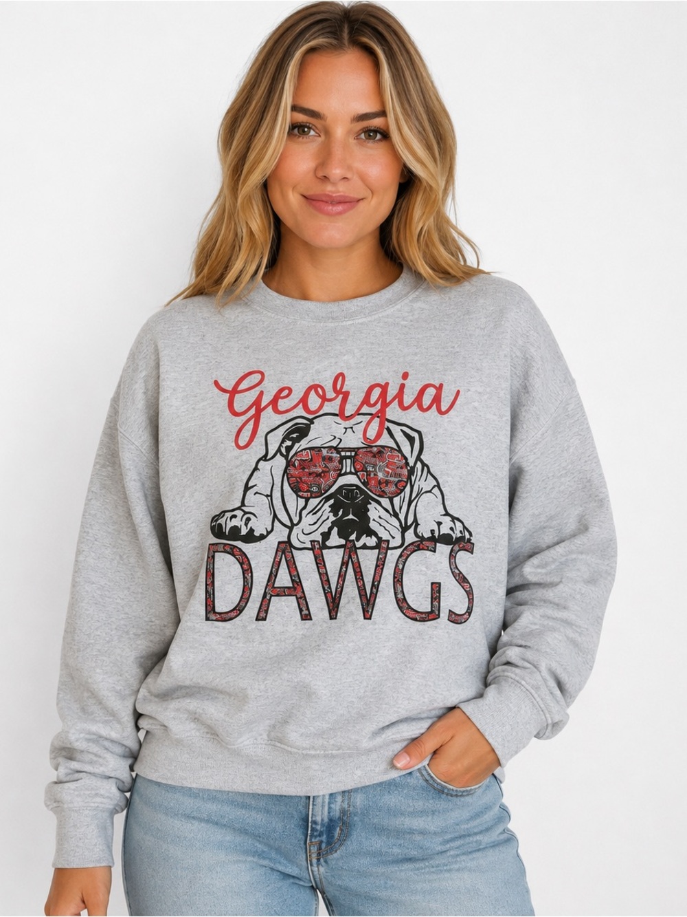 Georgia Bulldogs Dawgs Sweatshirt Small UGA Bulldog Sunglasses Gray Crewneck